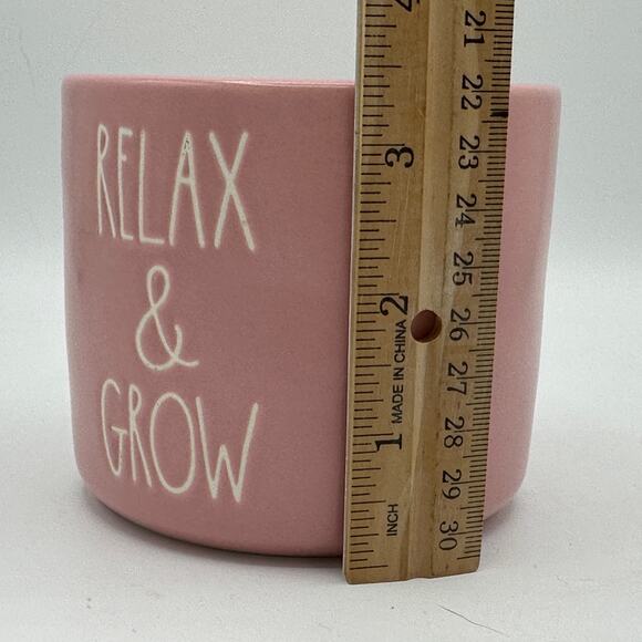 Rae Dunn RELAX AND GROW Flower & Vase Image on Back Pink Planter. 3.5” - Picture 7 of 7